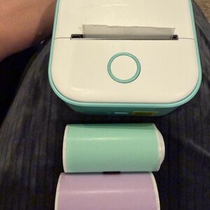 Compact White and Mint Green Label Printer